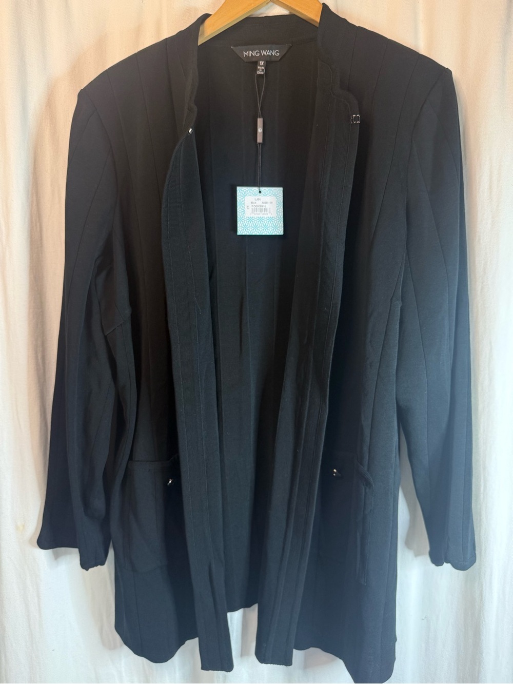 Ming Wang Black Open-Front Sweater Jacket